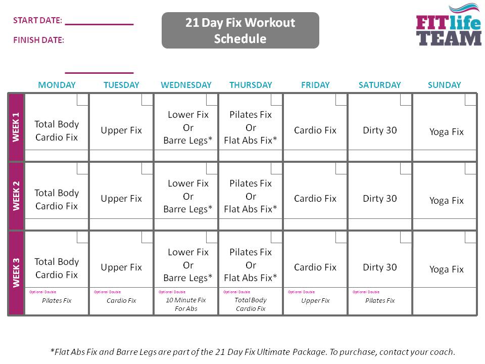 21 Day Fix Workout Chart